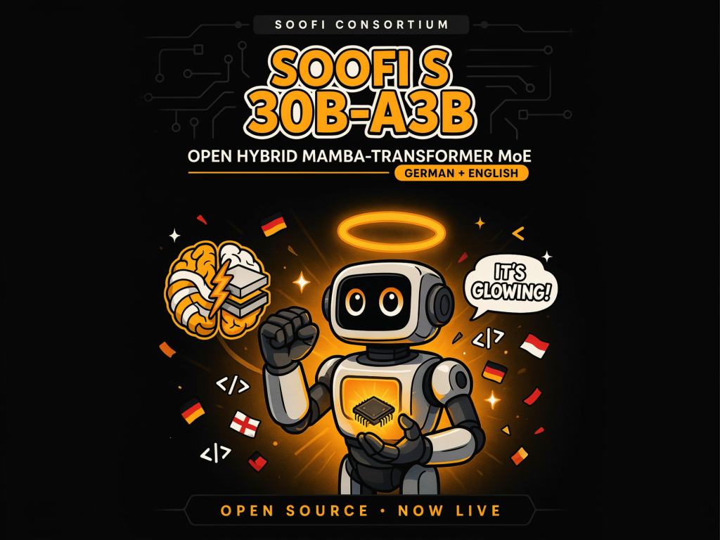 Soofi Consortium Releases Soofi S 30B-A3B: An Open Hybrid Mamba-Transformer MoE Foundation Model For German And English Soofi Consortium Releases Soofi S 30B-A3B: An Open Hybrid Mamba-Transformer MoE Foundation Model For German And English